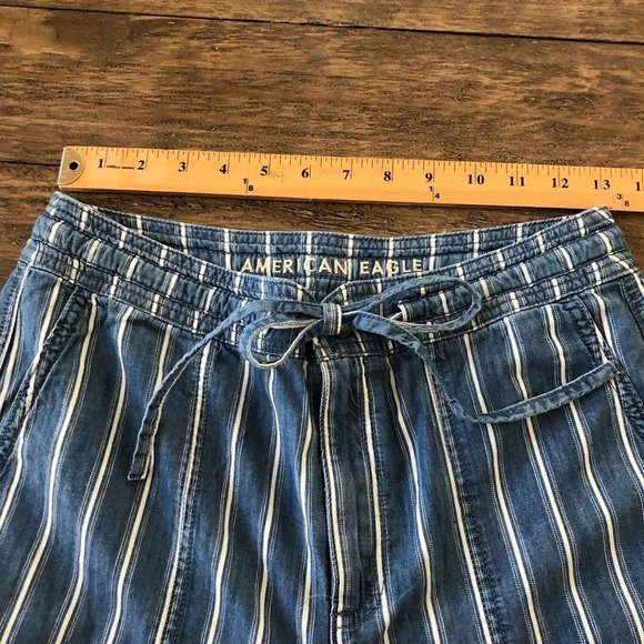 American Eagle Size 2 Regular Blue Cotton Striped Wide Leg Crop Pants Cropped - Picture 5 of 8